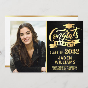 Invitation Moderne Golden Black PHOTO Graduation