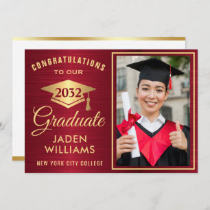 Invitation Moderne Golden Red PHOTO Graduation