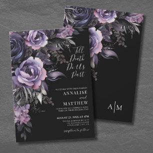 Invitation Moderne gothique Floral Mariage noir
