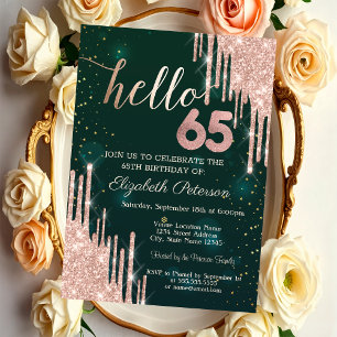 Invitation Moderne gouttes de paillettes en or rose pour 65 a