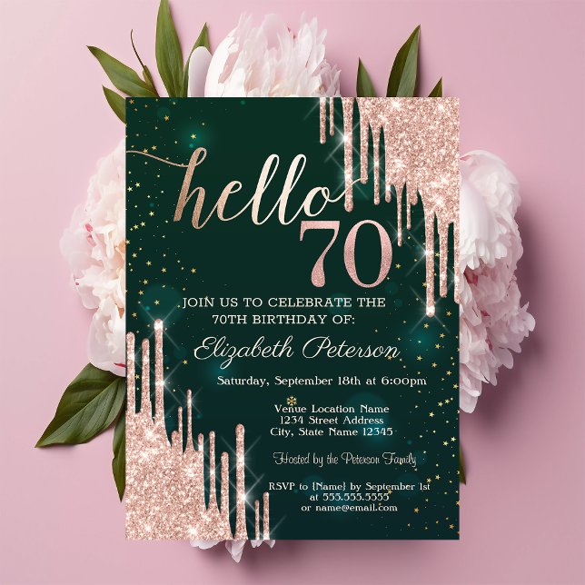 Invitation Moderne Gouttes de Paillettes en Or Rose pour un 7 (Créateur téléchargé)
