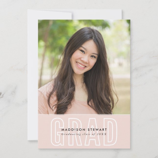 Invitation MODERNE GRAD chic photo contour superposition rose (Devant)