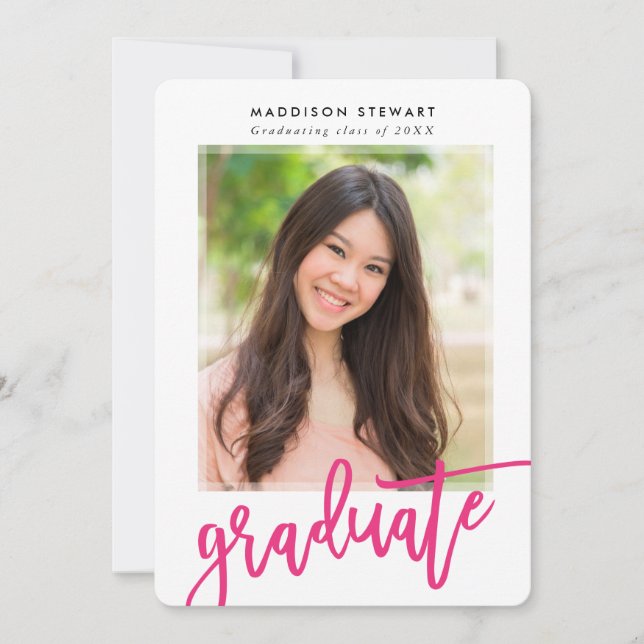 Invitation MODERNE GRAD chic photo moderne calligraphie rose (Devant)
