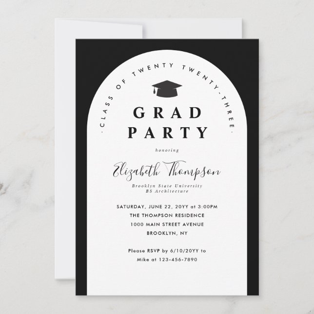 Invitation Moderne GRAD PARTY Arch Graduate Casquette Graduat (Devant)