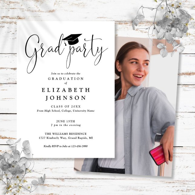 Invitation Moderne Grad Party Script photo Graduation (Modern Grad Party Script Photo Graduation Invitation)