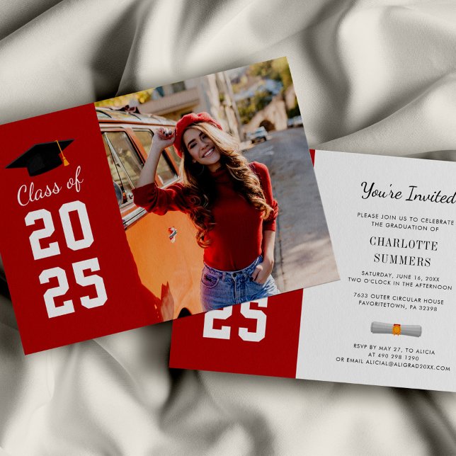 Invitation Moderne Grad Photo Graduation 2025 Party (Modern Graduation Elegant Photo Party Invitation)