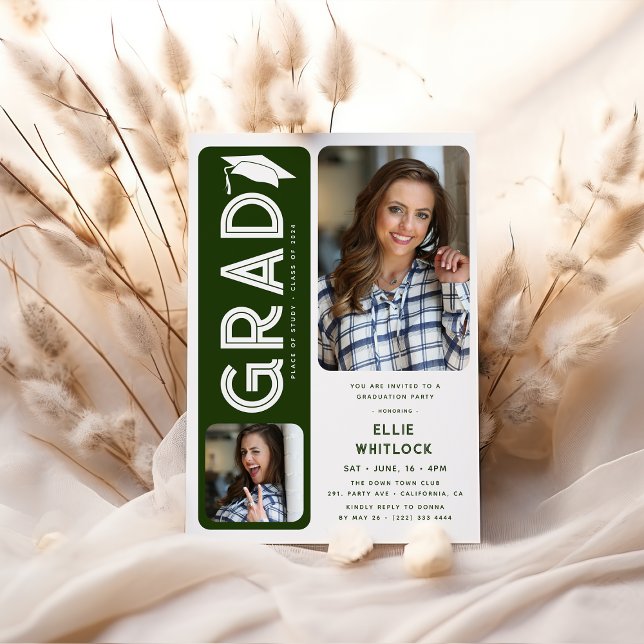 Invitation Moderne Graduate 2 Photo Graduate Party (Créateur téléchargé)