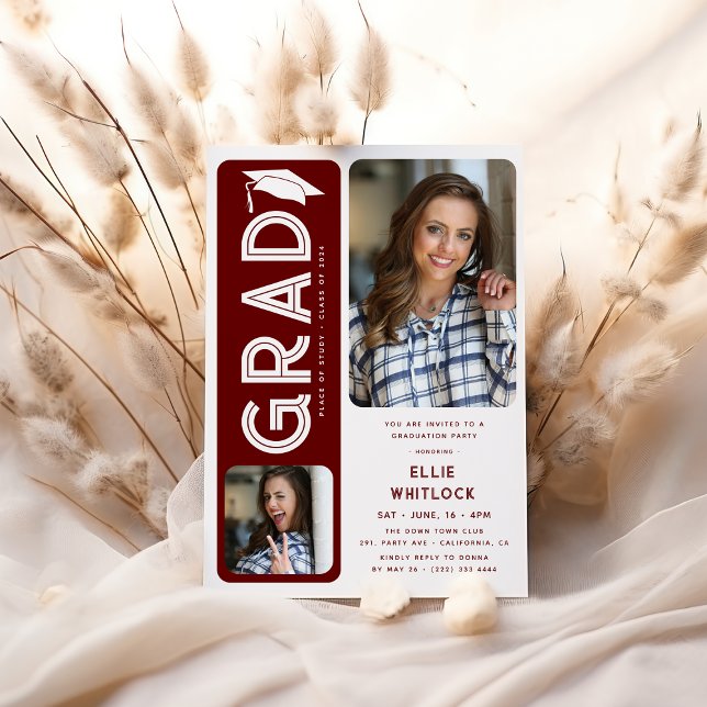 Invitation Moderne Graduate 2 Photo Graduate Party (Créateur téléchargé)
