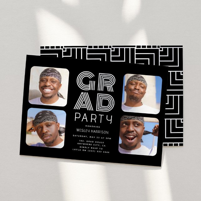 Invitation Moderne Graduate 4x photo collage GRAD Party (Créateur téléchargé)