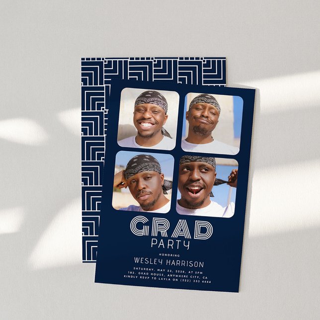 Invitation Moderne Graduate 4x photo collage GRAD Party (Créateur téléchargé)