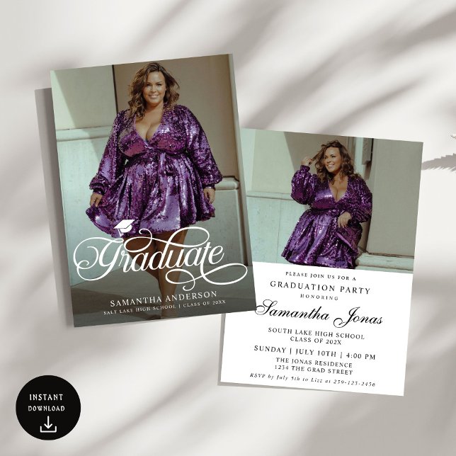 Invitation Moderne Graduate Script 2 Photos Graduate Party (Créateur téléchargé)