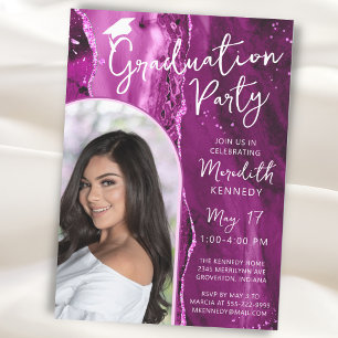 Invitation Moderne Graduation rose Magenta Parties scintillan