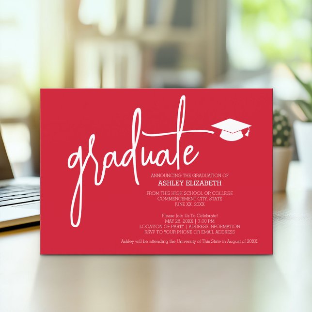 Invitation Moderne Gradué personnalisé tendance MCM Motif rou (Modern Graduation Announcement and Party Invitation)