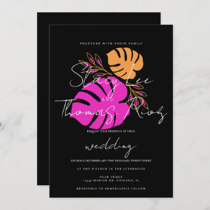 Invitation Moderne Gras brillant Tropical Rose Orange Mariage
