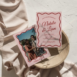 Invitation Moderne Gras Coloré Retro Funky Photo Mariage