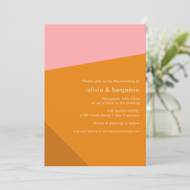 Invitation Moderne Gras Géométrique Rose Brûlé Orange Mariage (Debout devant)