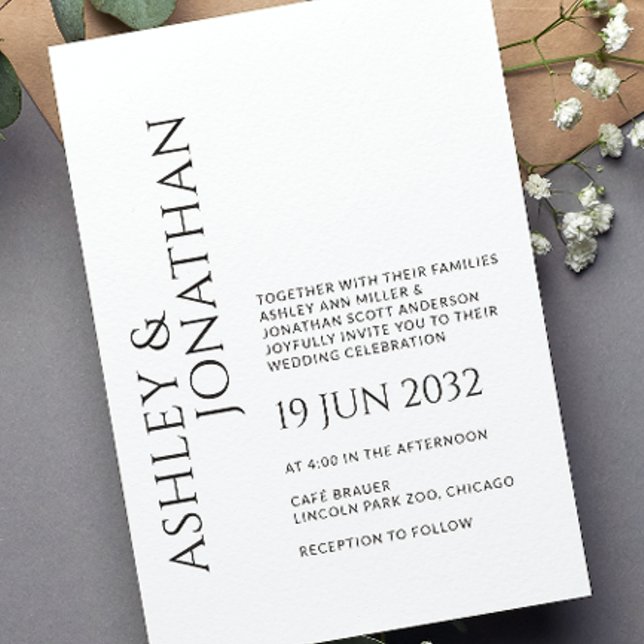 Invitation Moderne Gras & Mariage minimaliste (Créateur téléchargé)