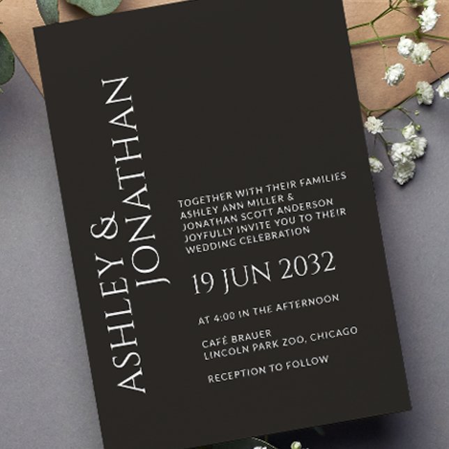 Invitation Moderne Gras & Mariage minimaliste (Créateur téléchargé)