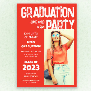 Invitation Moderne Gras Rouge Blanc Photo 2023 Graduation