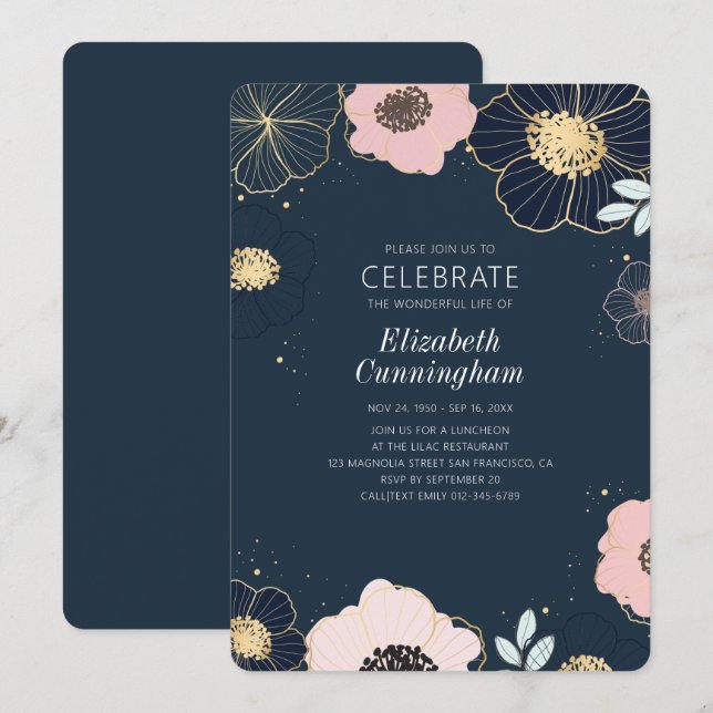 Invitation Moderne gravez la célébration florale de fleur de (Devant / Derrière)