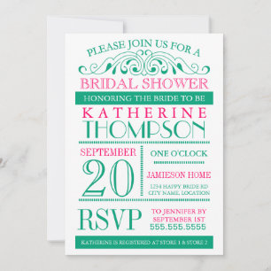Invitation moderne Green et Fuchsia de douche nupt