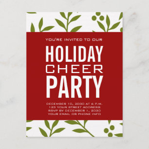 Invitation Moderne Green Red Berries Typographie Fête de vaca