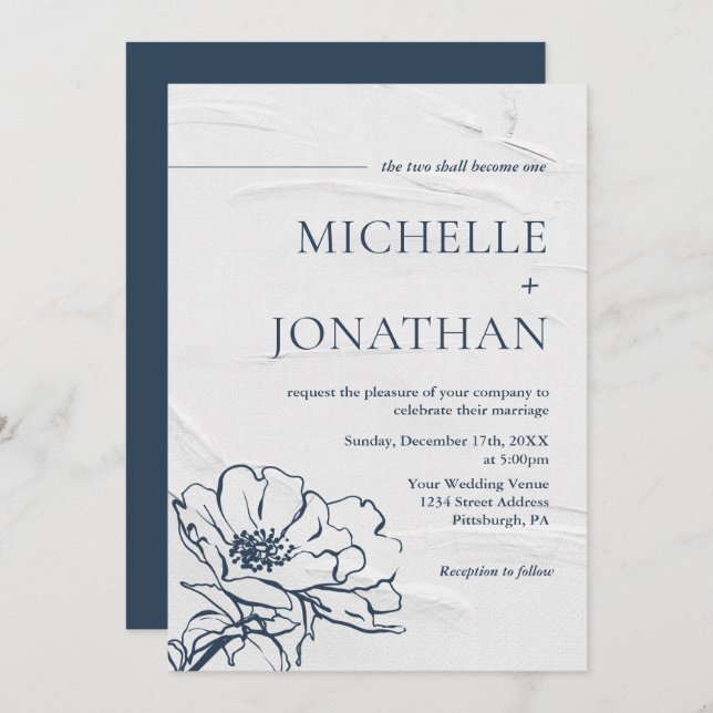Invitation Moderne Gris Bleu Simple Rose Mariage chrétien (Devant / Derrière)