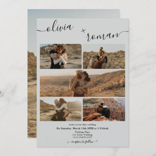Invitation Moderne gris clair 6 photos grille collage mariage