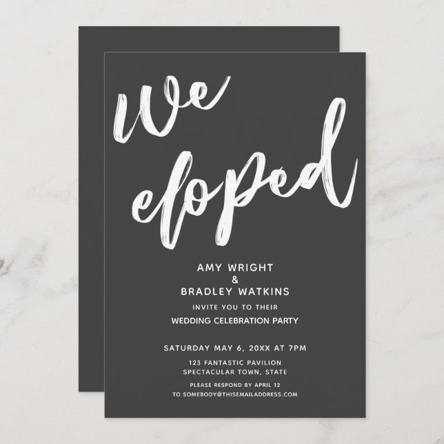 Invitation Moderne gris foncé Nous Avons Elopé Mariage Récept (Devant / Derrière)