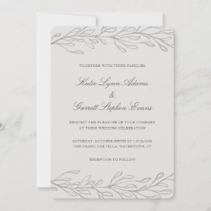 Invitation Moderne Gris Line Art Mariage élégant