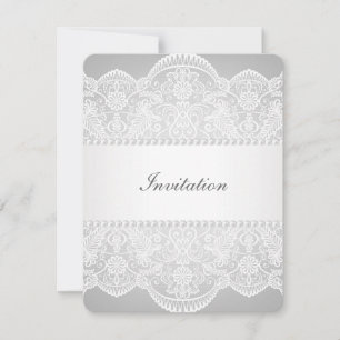 Invitation moderne Gris perle blanche dentelle vintage mariag