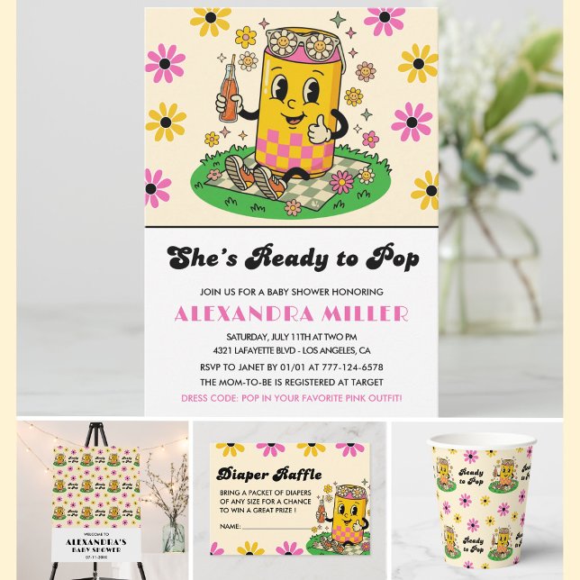 Invitation Moderne Groovy Daisy Rose Jaune Elle est Prête à É (Créateur téléchargé)