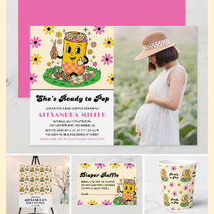 Invitation Moderne Groovy Daisy Rose Jaune Elle est prête à é