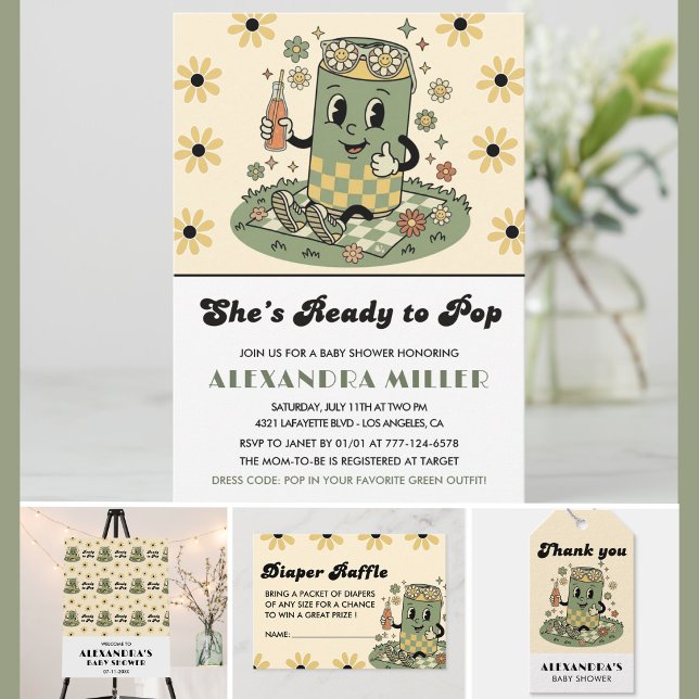Invitation Moderne Groovy Daisy Sage Verte Elle est Prête à é (Créateur téléchargé)