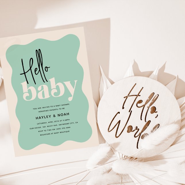 Invitation Moderne Hello Baby Mint Green & Cream Baby shower (Créateur téléchargé)