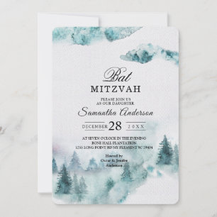 Invitation moderne hiver simple vert et blanc arbr