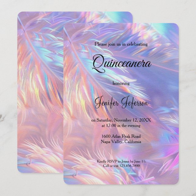 Invitation moderne holographique pour Quinceanera (Devant / Derrière)