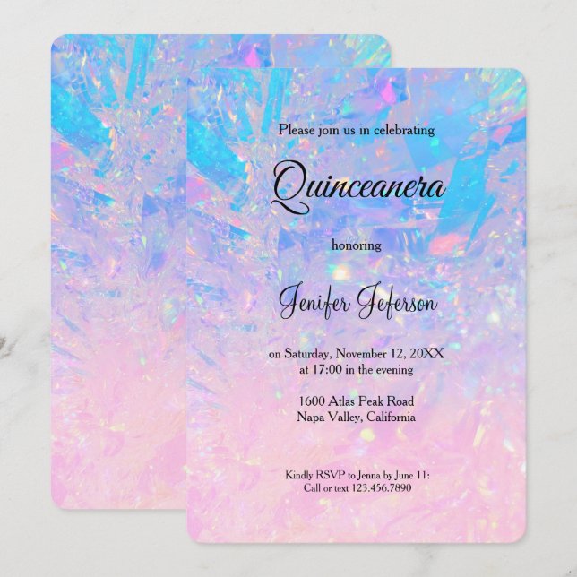 Invitation moderne holographique pour Quinceanera (Devant / Derrière)