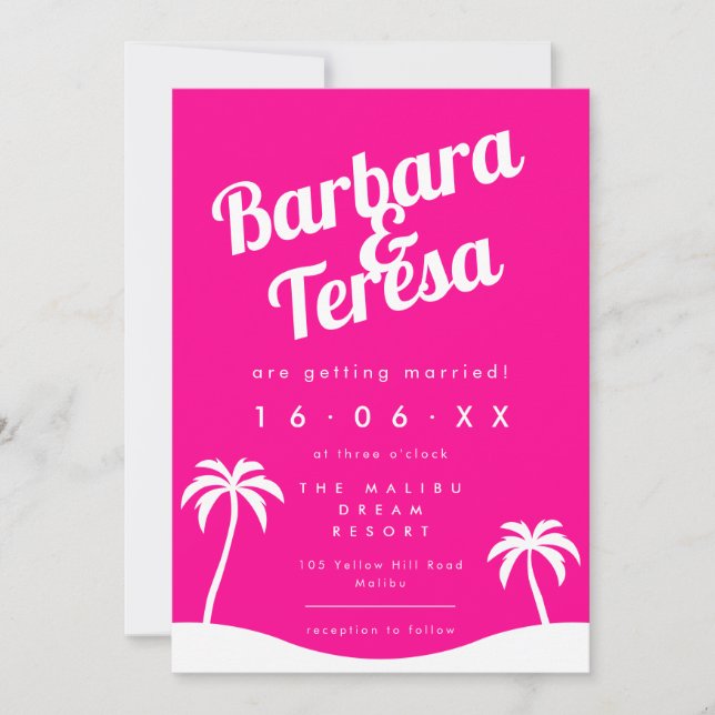 Invitation Moderne Hot rose Barbiecore Plage tendance Mariage (Devant)