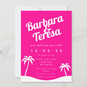 Invitation Moderne Hot rose Barbiecore Plage tendance Mariage