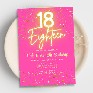 Invitation Moderne Hot rose Neon brillant or Parties scintill