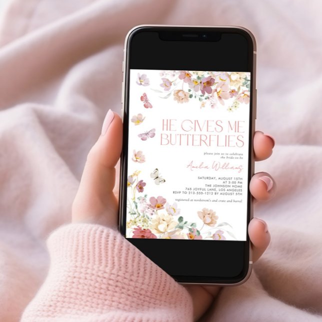 Invitation Moderne, Il Me Donne Des Papillons Rose Fête des m (Créateur téléchargé)