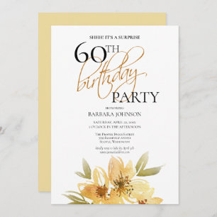 Invitation Moderne Jaune Doux Floral Surprise 60e anniversair