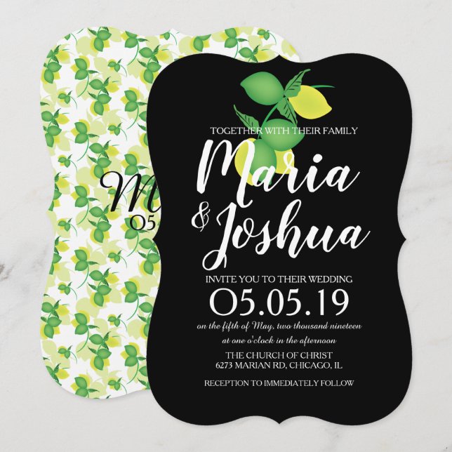 Invitation Moderne Jaune Vert Citron Motif Sans Couture Maria (Devant / Derrière)