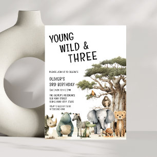 Invitation Moderne Jeune Sauvage et Trois Safari 3e Anniversa
