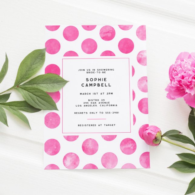 Invitation Moderne Jolie en Pink Polka Dot Fête des mariées (Créateur téléchargé)