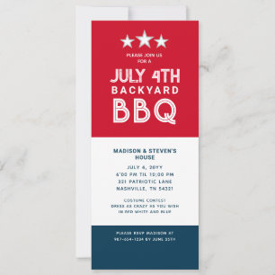 Invitation Moderne Juillet 4 Jardin BBQ Party Rouge Blanc Ble