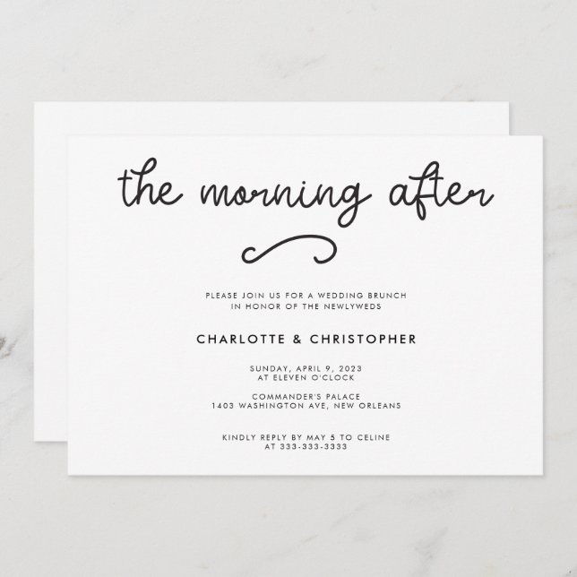 Invitation Moderne Le Matin Après Mariage Brunch (Devant / Derrière)