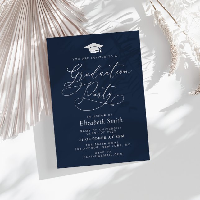 Invitation moderne lettering marine blue graduation party (Créateur téléchargé)