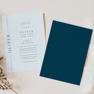 Invitation Moderne Light Barre Bleue Mitzvah Typographie